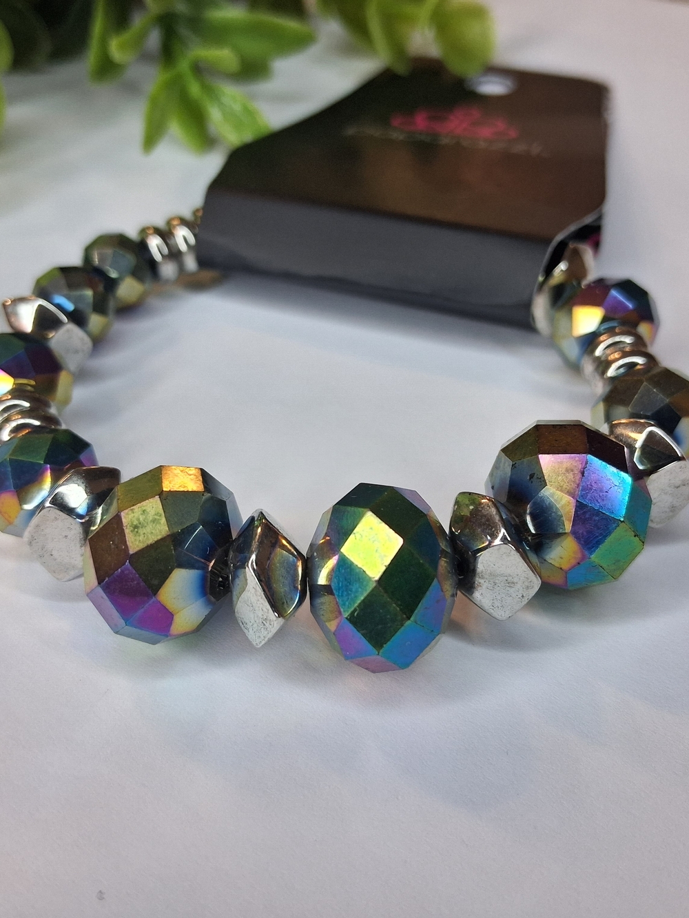 Oil Spill Multi-Color Faceted Stretch Bracelet